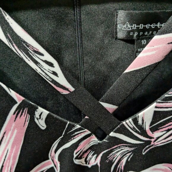 Connected Apparel| Women Midi Summer Elegant Pink Black Floral Dress  |Size: 10 - Picture 4 of 7